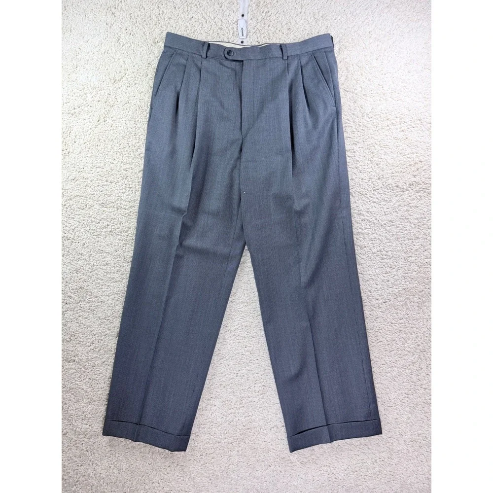 Hickey Freeman Suit Mens 42 L Gray Fair Vintage Pleated Cuffed Micro Pattern